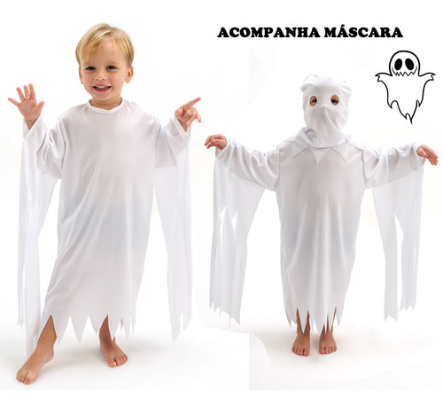 Fantasia Infantil Roupa Menino Fantasma Halloween C/ Máscara